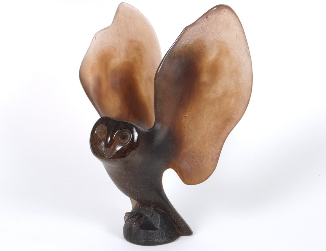 DAUM PATE DE VERRE GLASS "EVASION": French. Designed by Claude Lhoste. Molded Daum, France and Lhoste, No. 55/200. Height 12 1/2". (1000/1500) Accompanied by a Certificate of Authenticity.