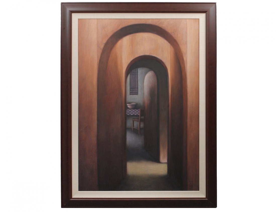 LIZA FOLMAN (American. 20th Century): "Eavesdropping". Signed en verso. Oil and Pastel on Paper. Measuring 48" by 32 1/2". Framed. (Cond: good) (800/1000) Provenance: Randall Beck Gallery, Boston, MA