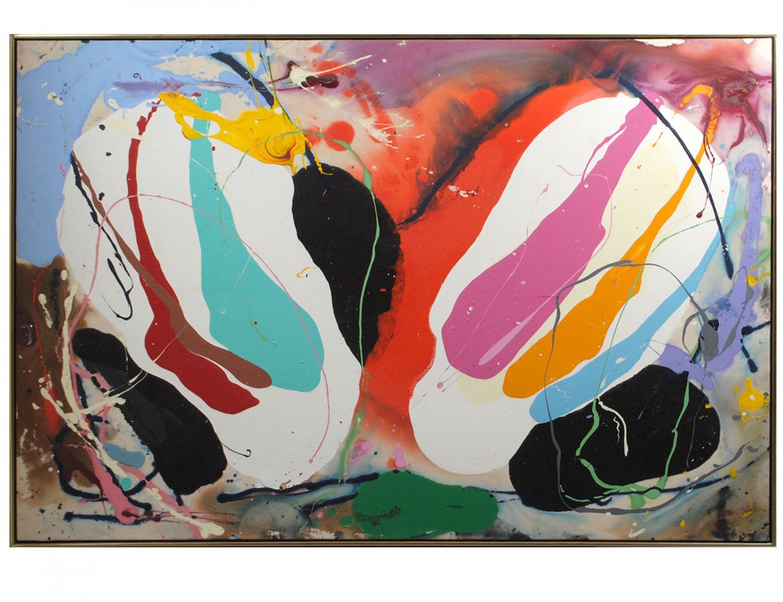 JOHN SEERY (American. Born 1941): "Downstream". Signed, titled and dated 1982 en verso on canvas. Acrylic on Canvas. Measuring 46" by 68". Framed. (Cond: good) (1000/1500) Provenance: Hokin Gallery, Palm Beach and Bay Harbor Islands