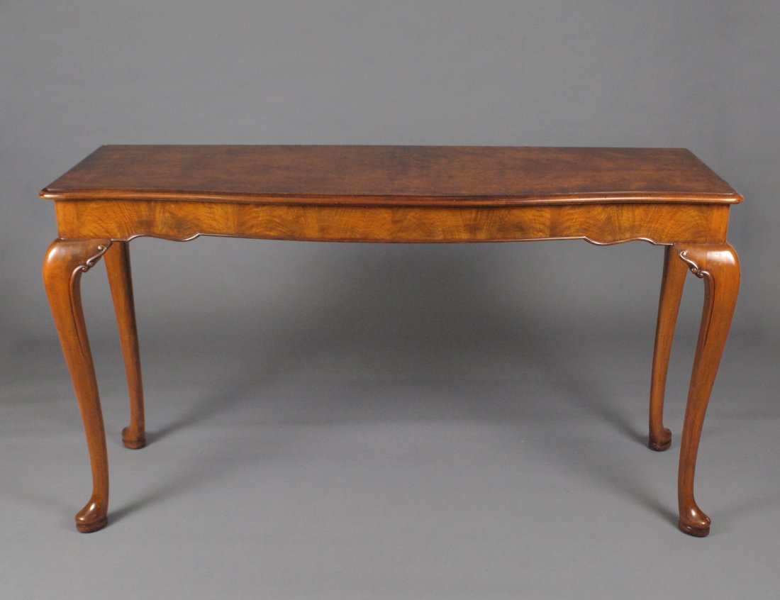 QUEEN ANNE STYLE BURL VENEERED CONSOLE TABLE