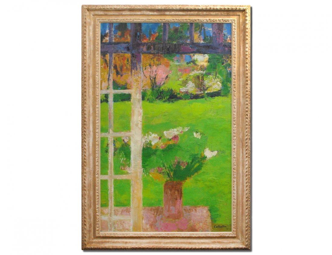 BERNARD CATHELIN (French. 1919-2004): "Printemps A Test Milon". Signed l/r. Oil on Canvas. Measuring 51" by 31 3/4". Framed. (Cond: good, surface fine, no inpainting apparent under u.v. light) (10000/15000) Provenance: David B. Findlay Ga