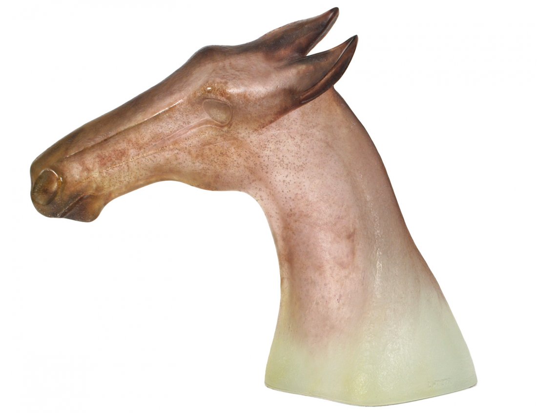 DAUM PATE DE VERRE GLASS SCULPTURE "APPALOOSA": French. Designed by Claude Lhoste. Molded Daum and Lhoste. Numbered 169/200. Height 14 3/4". (2000/3000)
