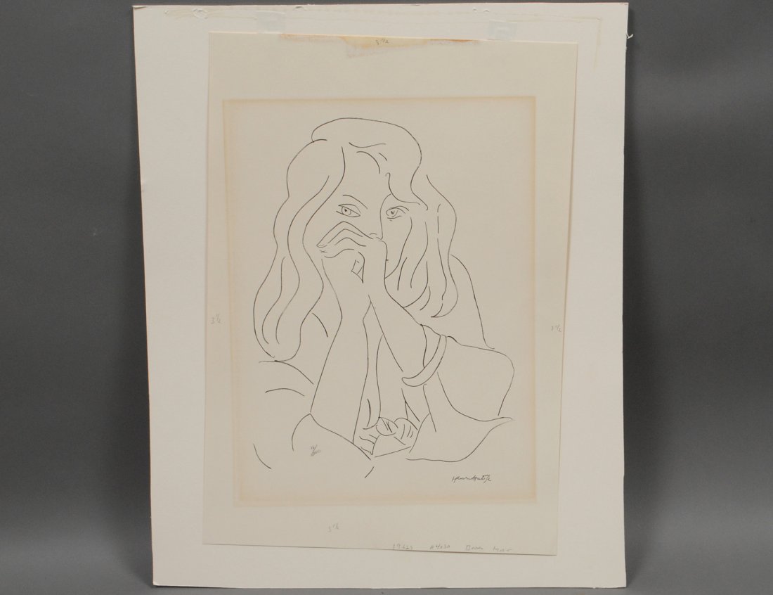 AFTER HENRI MATISSE (French. 1869-1954): "Untitled". Printed signature l/r in image. Numbered in pencil 16/280 l/l in image. Offset Print. Sheet measuring 20" by 14". Framed behind glass. (Cond: hinged mounted to a mat, has light fading with