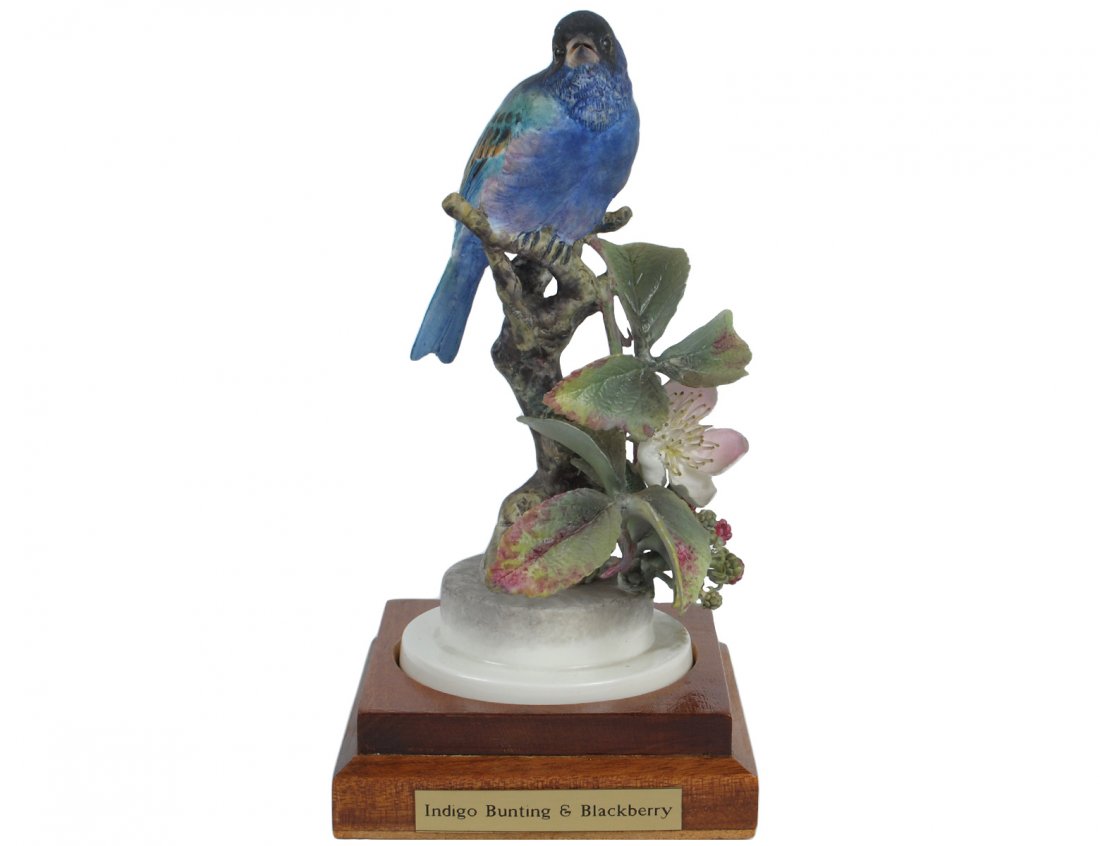 D. DOUGHTY PORCELAIN "INDIGO BUNTING": English. 1942. By Royal Worcester. Limited Edition of 500. With wood base. Height 8 1/4". (200/300)