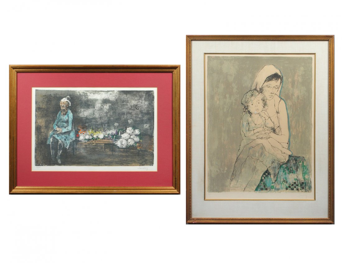 JEAN JANSEM (French. 1920-2013): "Untitled". Each signed "Jansem" in pencil in the lower right margin, each from an edition of 100. Two Color Lithographs. Measuring 27 1/2" by 20 1/4" and 14" by 20 1/2". Both framed under glass. (Con