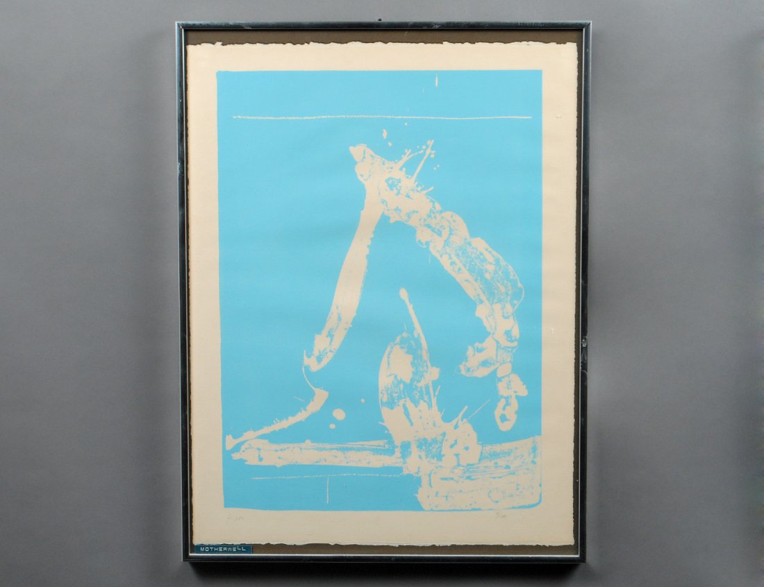 ROBERT MOTHERWELL (American. 1915-1991): "Untitled". From Portfolio 9. Circa 1967. Signed "RM" and numbered 4/100 in pencil in the lower margin. Published by Irwin Hollander, NY. Serigraph. Sight measuring 19 5/8" by 14 1/4". Sheet measuring