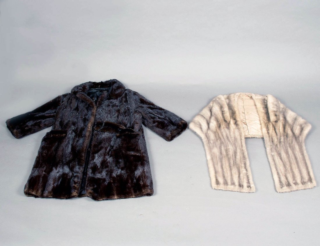 DARK MINK COAT WITH BELT: Together with a light mink wrap. (300/500)