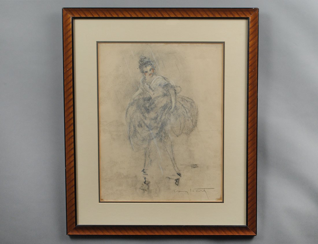 LOUIS ICART (French. 1880-1950): "Young Lady". Signed in crayon Louis Icart. Charcoal. Measuring 17 1/4" by 13 1/4". Framed. (600/800)