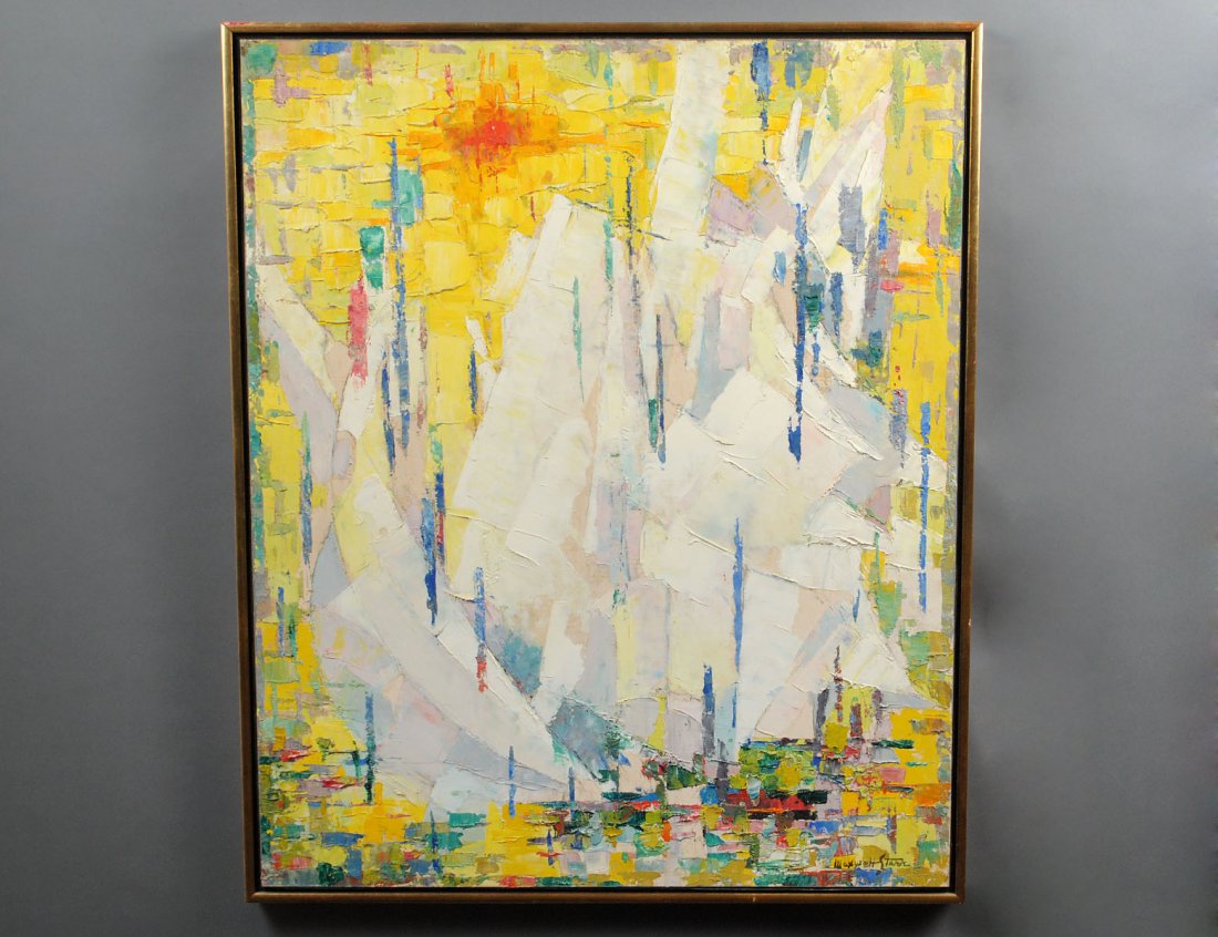 MAXWELL B. STARR (American. 1901-1966): "Regatta". Signed l/l. Verso titled and signed by the artist. Oil on Canvas on Board. Measuring 30" by 25". Framed. (Cond: good) (150/200)