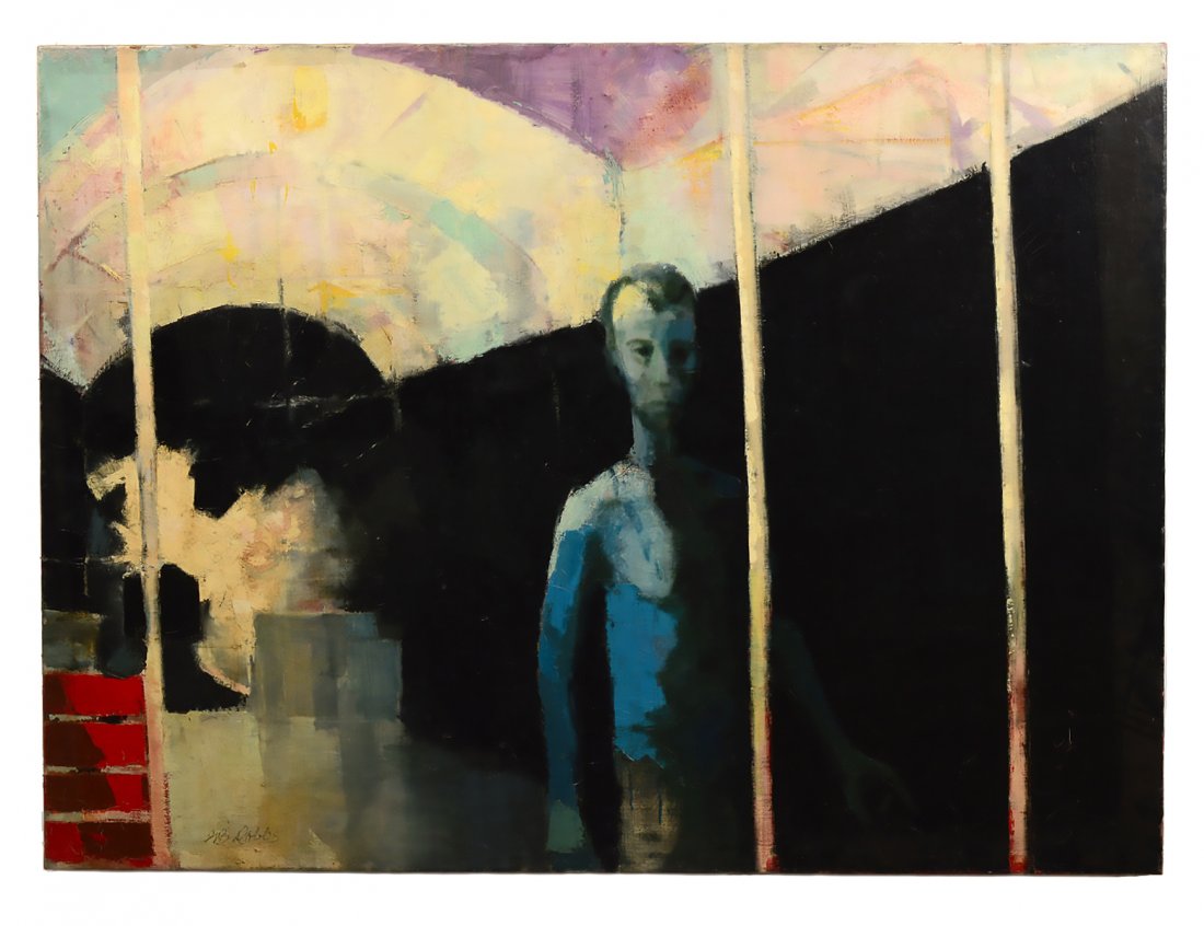 JOHN BARNES DOBBS (American. 1931-2011): "Tunnel". Signed l/l. Verso bears exhibition label from the "Salon Des Independants 1962". Oil on Canvas. Measuring 38" by 51". Unframed. (Cond: surface dirty with some light crazing, could use cleani