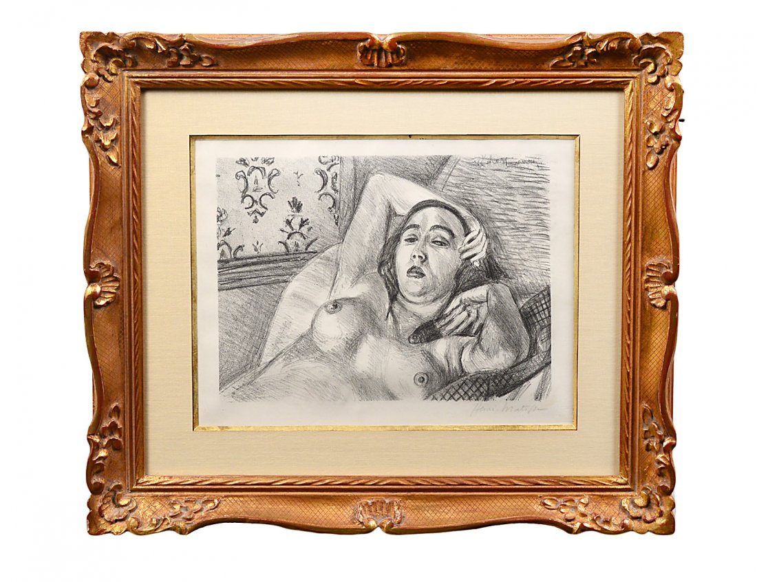 HENRI MATISSE (French. 1869-1954): "Le Repos du Modele". Signed in pencil l/r, signed in the plate u/r. 1926 Edition, from "Les Peintres Lithographes de Manet a Matisse, Published by Jacques Frapier, Paris. With blindstamp of Les Galer