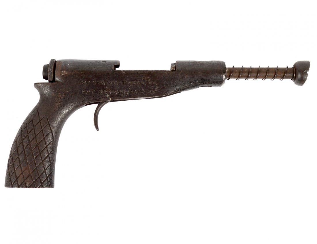 RARE ANIMAL CONTACT PISTOL: English. By W.W. Greener, Birmingham. Patent No. 6491/14. 22 Caliber. Length 9 3/4". (300/500) Ex Collection Eddie Reider Very rare oddity.