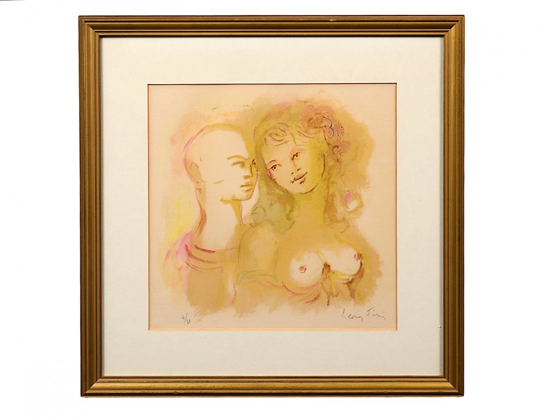 LEONOR FINI (Argentinean. 1908-1996): "Untitled". Signed l/r in pencil and #4/20. Color Lithograph. Sight measuring 12" by 12". Framed behind glass. (Cond: light toning) (100/150)