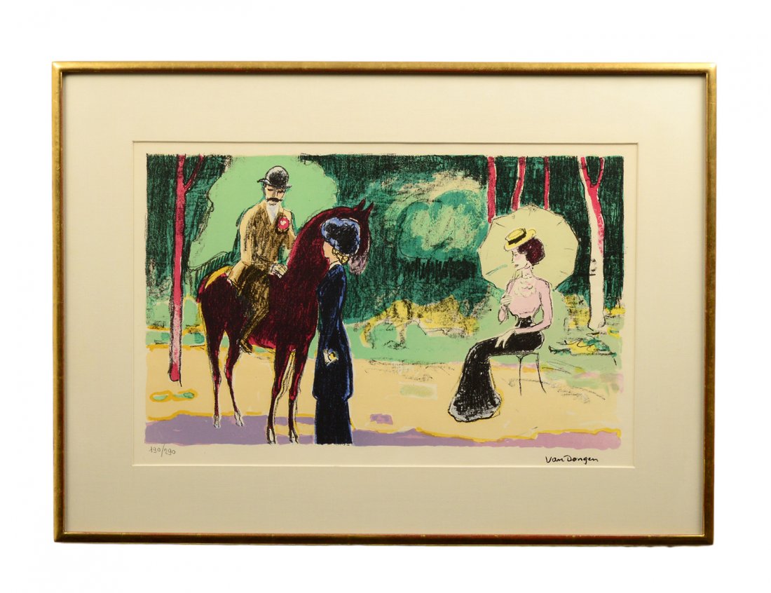KEES VAN DONGEN (Dutch. 1877-1968): "Untitled". Printed signature l/r and numbered 190/290 in pencil. Image measuring 12 1/8" by 19 3/4". Has margins. Gilded frame behind glass. (Cond: good) (400/500)