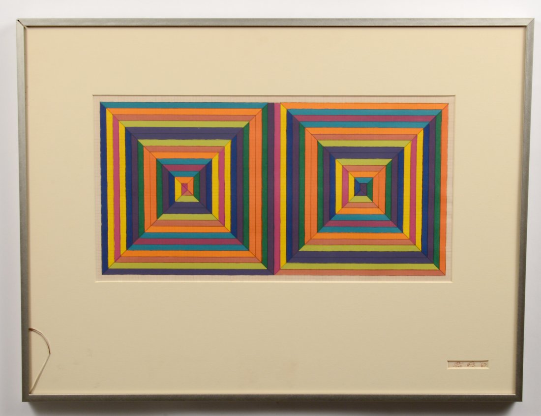 FRANK STELLA (American. Born 1936): "Les Indes Gallantes". Monogrammed "F.S.", dated '67 and numbered 140/600 l/r. Color Lithograph. Image measuring 9 1/4" by 18 1/2". Framed behind glass, glass broken. (Cond: good) (600/800)