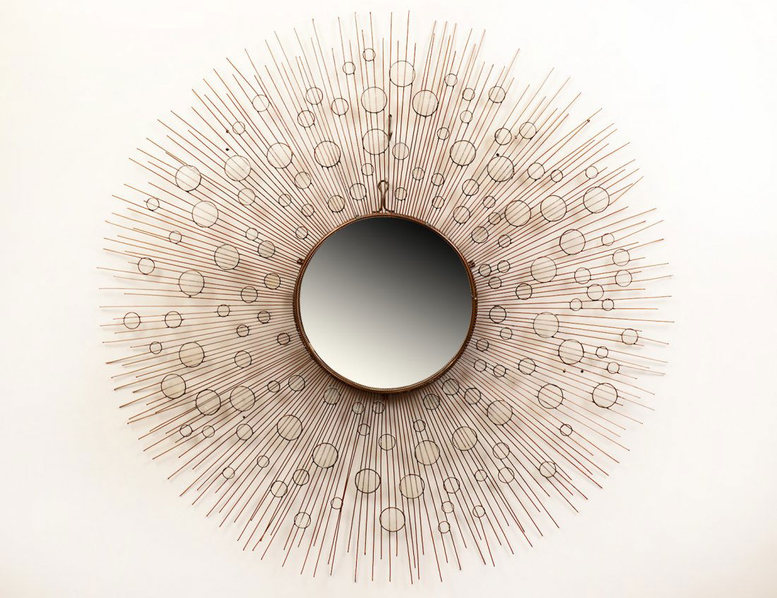 CONTEMPORARY METAL SUNBURST MIRROR: French. Diameter 32". (1000/1500)