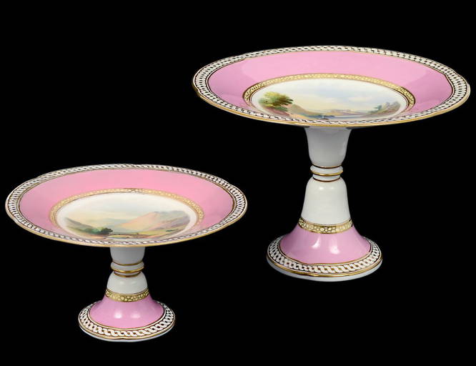 Two Rockingham Porcelain Cake Stands