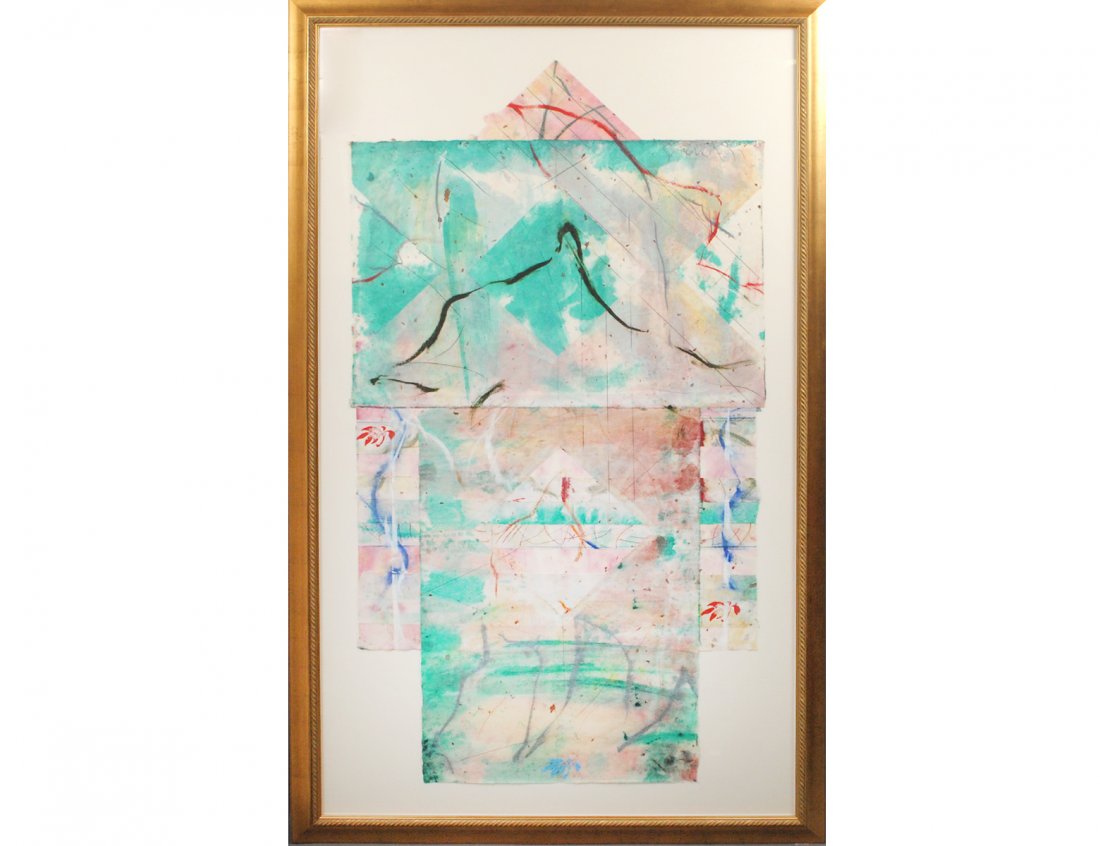 SCOTT SANDELL (20th Century): "Untitled". Illegibly signed "Sandell" u/r and dated 1987 in pencil. Mixed Media. Measuring 66 1/2" by 36". Framed behind Plexiglas. (Cond: good) (100/500) Provenance: Randall Beck Gallery, Boston, MA