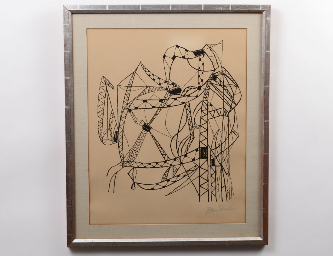 BEN SHAHN (1898-1969): "City Scene", from Rilke Portfolio. Signed in the stone. Lithograph. Measuring 20 1/2" by 16 1/2". Framed behind glass. (Cond: light toning) (100/500)