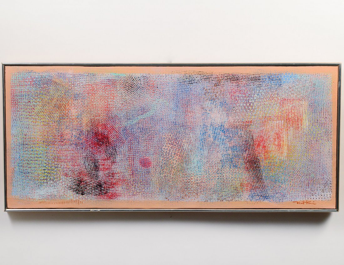 ROBERT NATKIN (American. 1930-2010): "Untitled". Signed l/r. Acrylic on Canvas. Measuring 16" by 37". Framed. (Cond: good) (1000/2000) Provenance: Halper Gallery, Palm Beach