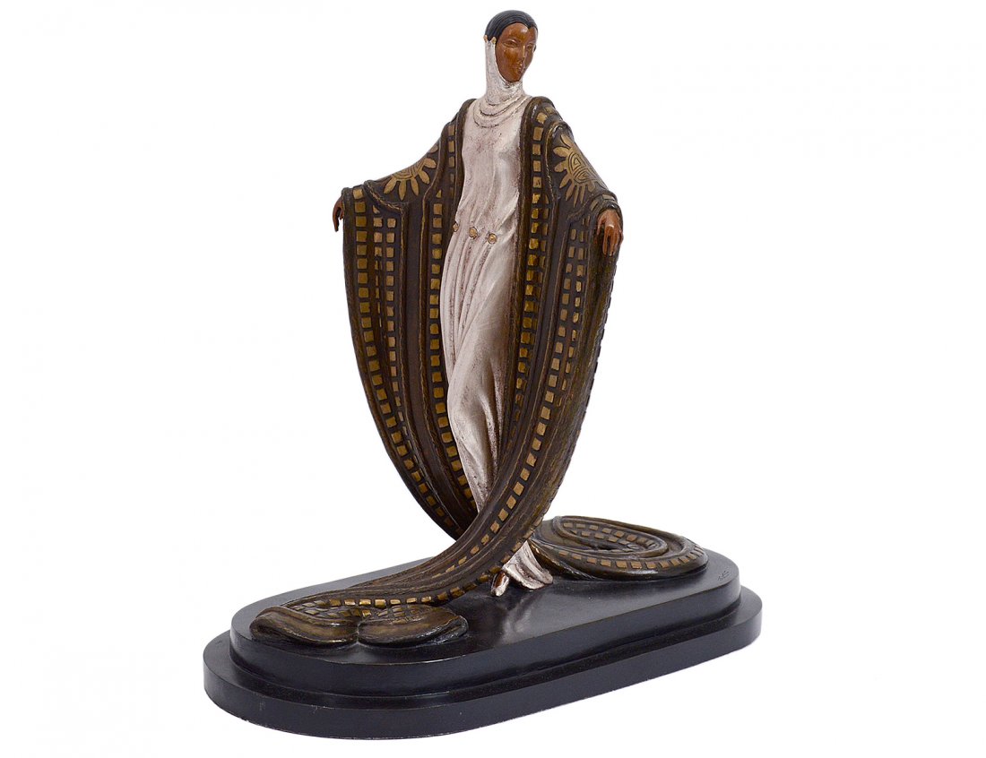 ROMAIN DE TIRTOFF (ERTE) (Russian. 1892-1990): "La Mysteriouse". Signed, dated 1980, No. 39/250, and RKP International. Polychromed Bronze. Height 15". (1500/2000)