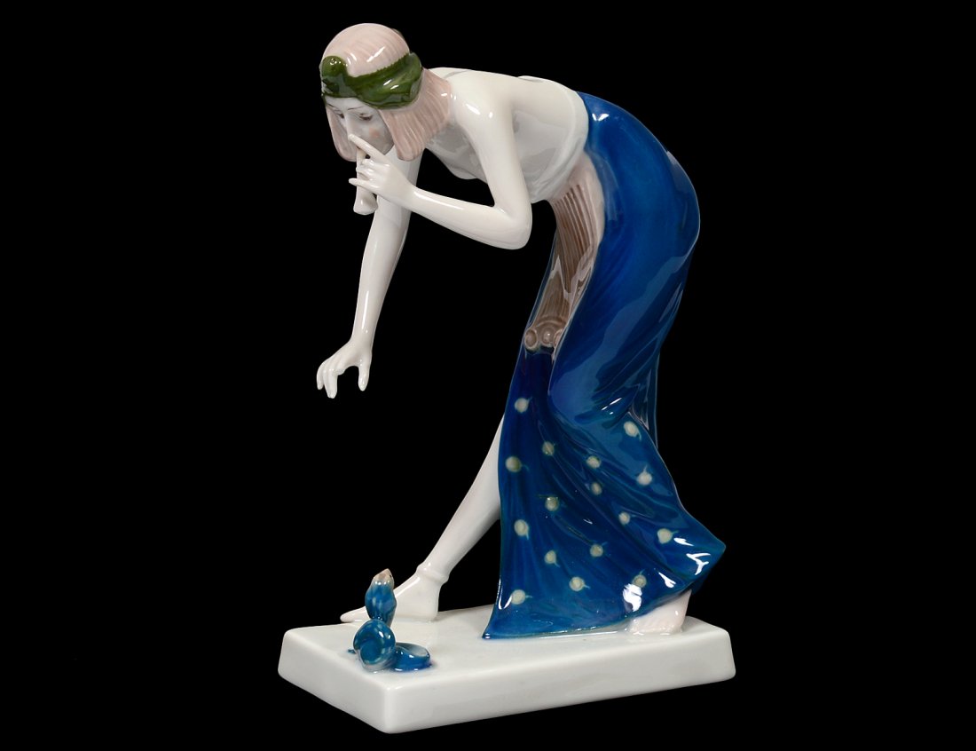 ROSENTHAL PORCELAIN FIGURE OF A SNAKE CHARMER: German. 20th Century. Height 6". (150/200)