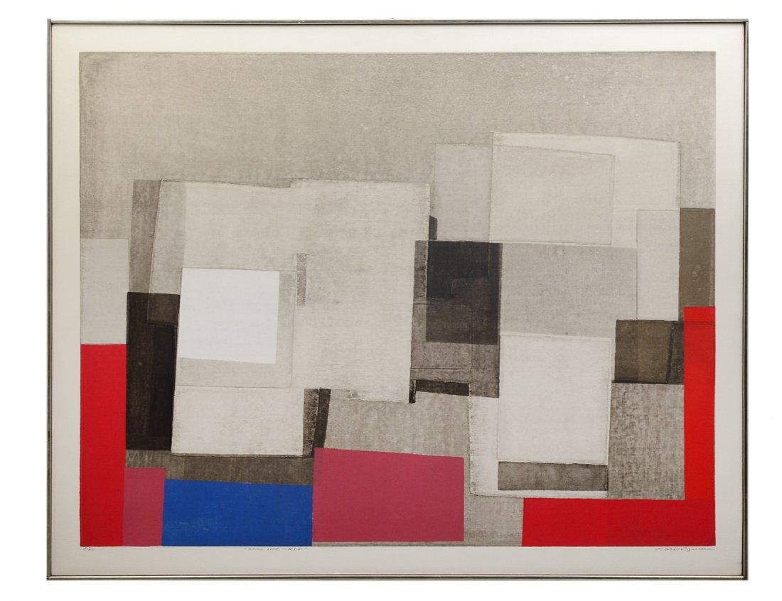 NORIO AZUMA (Japanese. 1928-2004): "Still Life-Red". Signed l/r and #5/20. Serigraph on Canvas. Measuring 40" by 50". Framed. (Cond: good) (400/600)