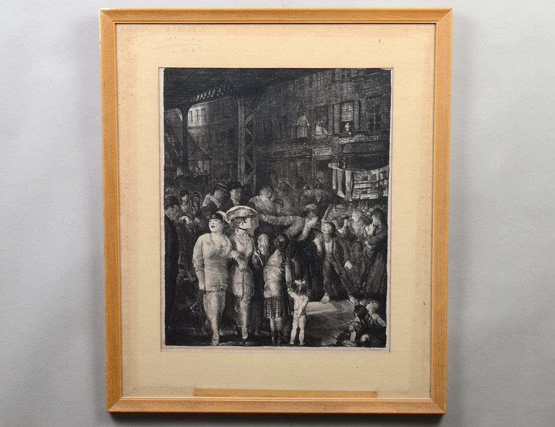 GEORGE BELLOWS (American. 1882-1925): "The Street". Signed in pencil Geo. Bellows and No. 47 in the margin. Lithograph. Drawn in 1917. (B9) and (M47) Edition of 54. Image measuring 19 1/4" by 15 1/4". Sheet measuring 24 1/4" by 18 7/8". (