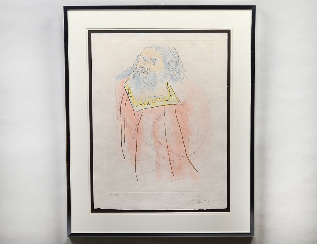 SALVADOR DALI (Spanish. 1904-1989): "Jeremiah". Signed l/r in pencil and numbered SA 2/300. Intaglio Etching with Color Pochoir. From Our Historical Heritage Suite. Image measuring 22 1/4" by 15 3/4". Sheet measuring 26" by 19 3/4". Chr