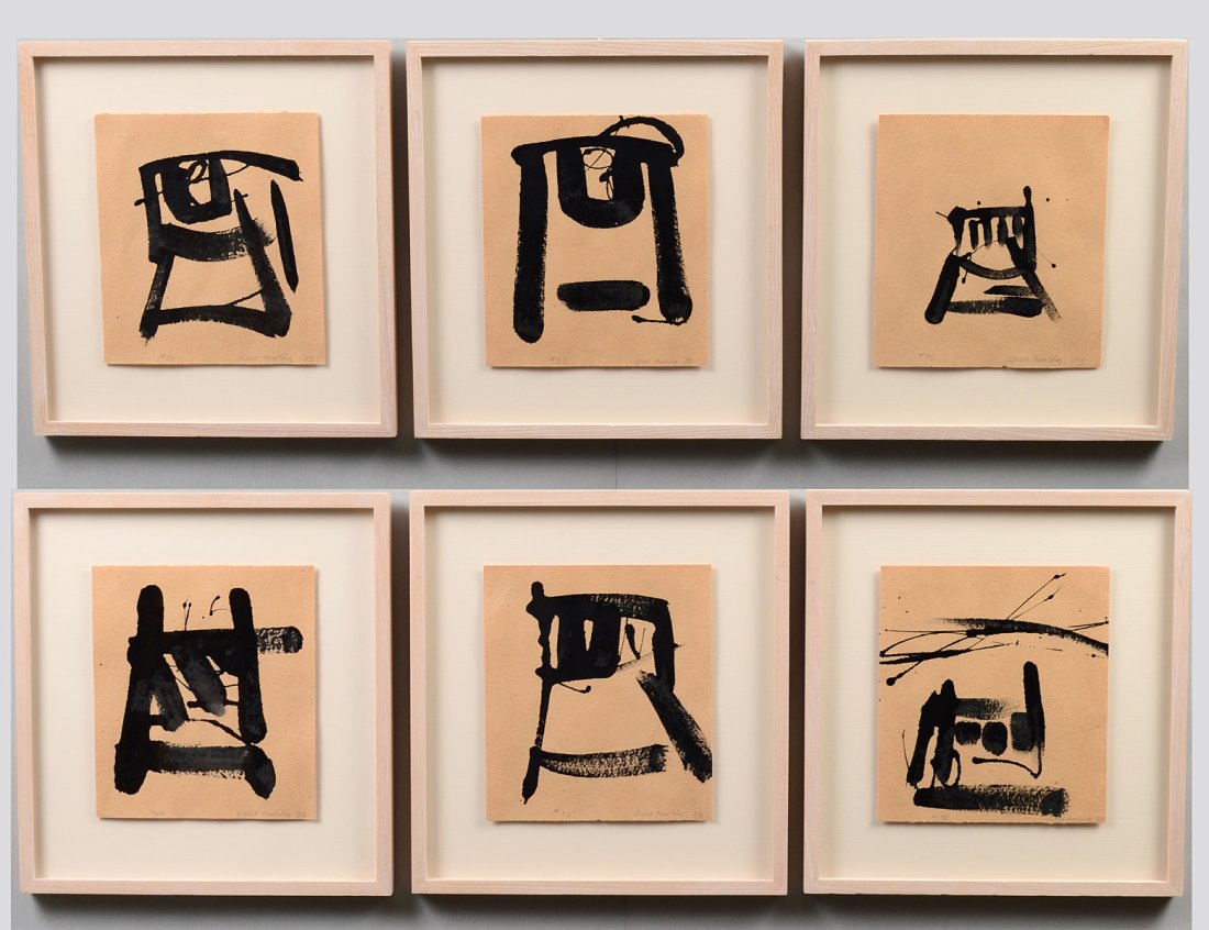RICHARD MAX TREMBLAY (Canadian. Born 1952): "Untitled". Each signed, dated '83 and numbered in pencil. Set of Six Oil Pigment on Paper. Measuring 9" by 8". All in matching frames behind Plexiglas. (400/600) Provenance: Galerie 13, Montreal, Que