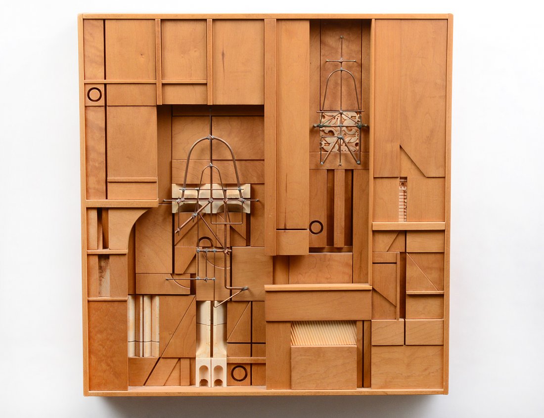 ABE AJAY (American. 1919-1997): "Construction #684". Signed "AJAY 84". Mixed Media. Height 19". Width 18 1/4". Depth 3". (Cond: good) (1000/1500) Exhibited The Aldrich Museum of Contemporary Art, Ridgefield, CT, 1990. Provenance: Si