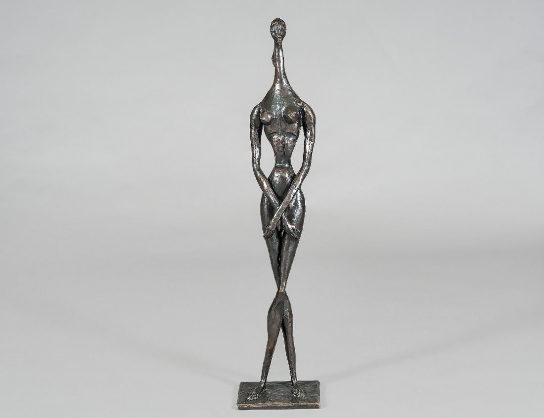 DORIS CAESAR (American. 1892-1971): "Girl with Braid". Signed Caesar. Executed in 1966. Edition 1/3. Bronze with Dark Brown Patina. Height 35". (4000/5000) Provenance: Sid Deutsch Gallery, N.Y.