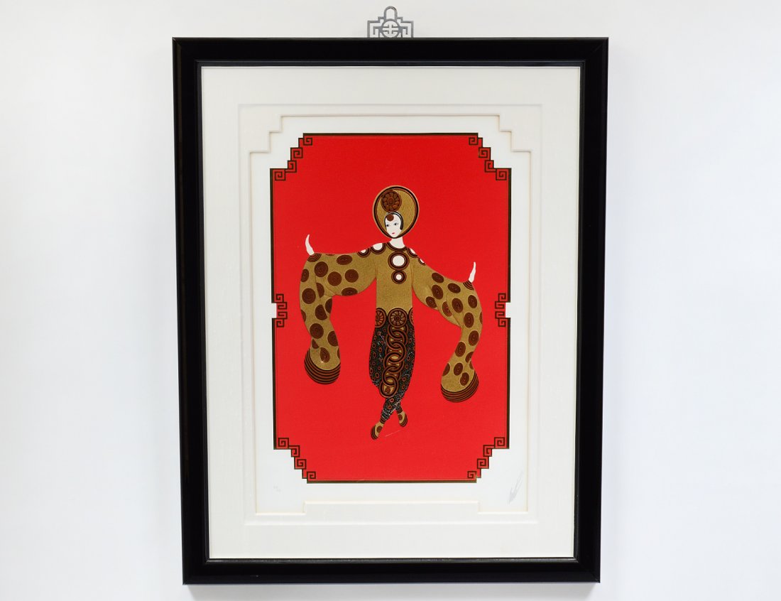 ROMAIN DE TIRTOFF ERTE (Russian/French. 1892-1990): "Asian Princess". Signed in pencil l/r. Serigraph with Embossing. Circa 1986. Sight measuring 24 1/2" by 17 1/2". Framed. (Cond: good) (300/400)