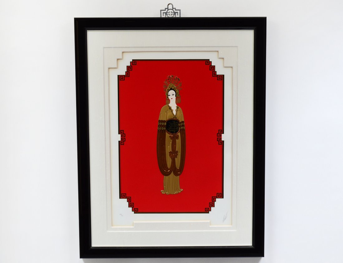 ROMAIN DE TIRTOFF ERTE (Russian/French. 1892-1990): "Asian Princess". Signed in pencil l/r. Serigraph with Embossing. Circa 1986. Sight measuring 24 1/2" by 17 3/4". Framed. (Cond: good) (300/400)