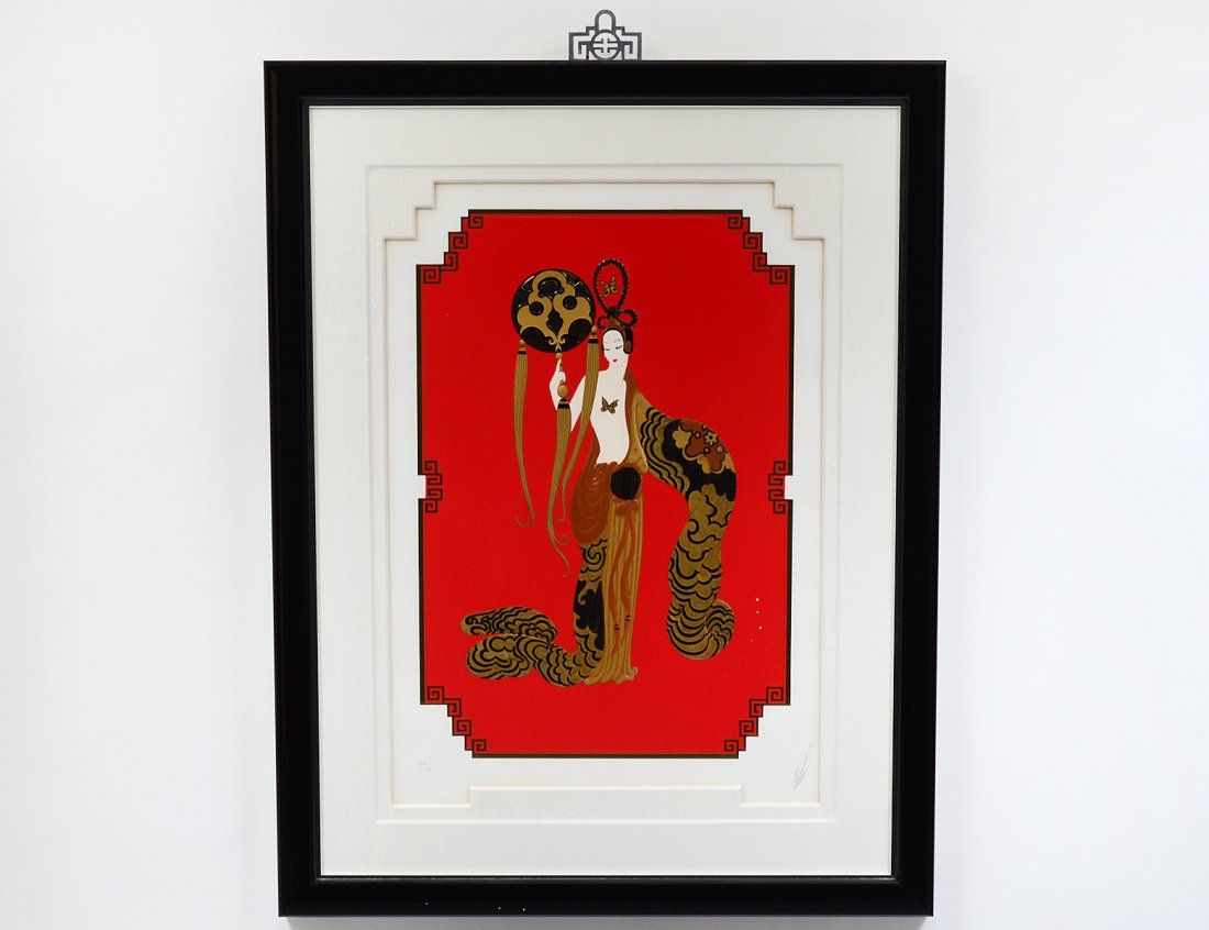 ROMAIN DE TIRTOFF ERTE (Russian/French. 1892-1990): "Asian Princess". Signed in pencil l/r. Serigraph with Embossing. Circa 1986. Sight measuring 24 1/2" by 17 3/4". Framed. (Cond: good) (300/400)