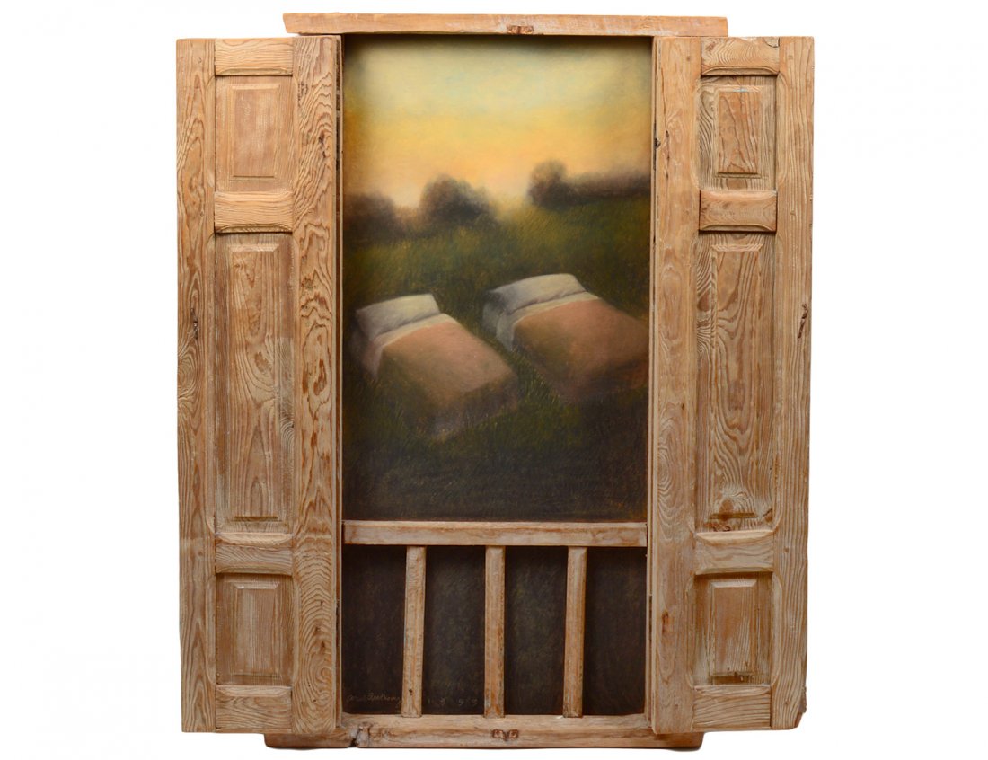 CAROL ANTHONY (American. Born 1943): "Arroyo Hondo: New Mexico, Twin Beds with Balcony". Signed and dated 1993 l/l. Mixed Media. Measuring 51" by 42". (Cond: good) (2000/2500) Provenance: Gallery Camino Real, Boca Raton, FL