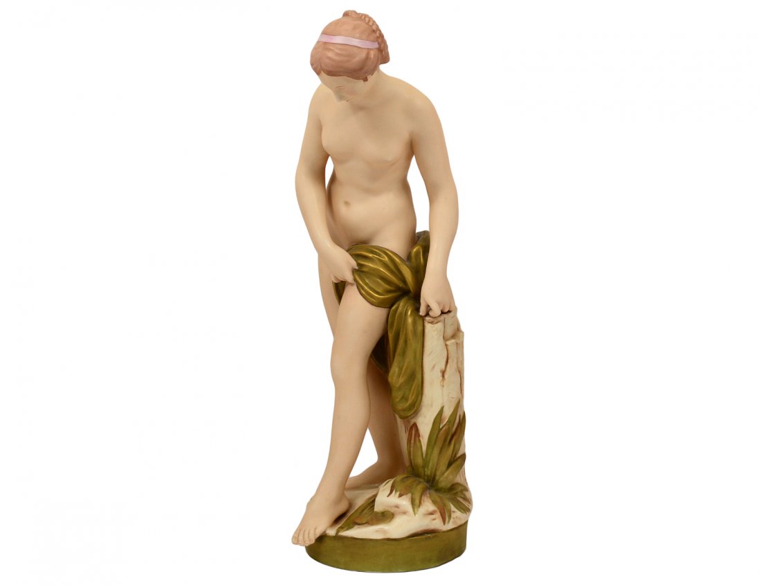 ROYAL DUX POTTERY FIGURE OF A NUDE: Bohemian. With embossed triangular factory mark. Height 21 1/2". (500/600)