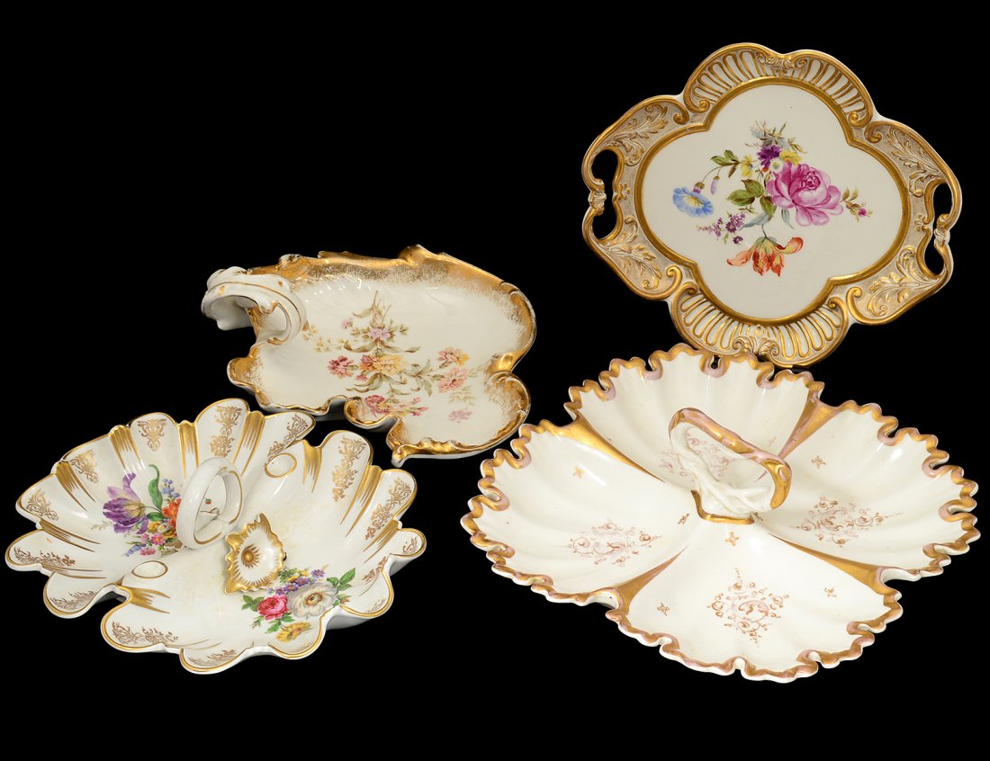 GROUP OF FOUR PORCELAIN SERVING DISHES: German. Comprising: Meissen, KPM and two others. (300/400)
