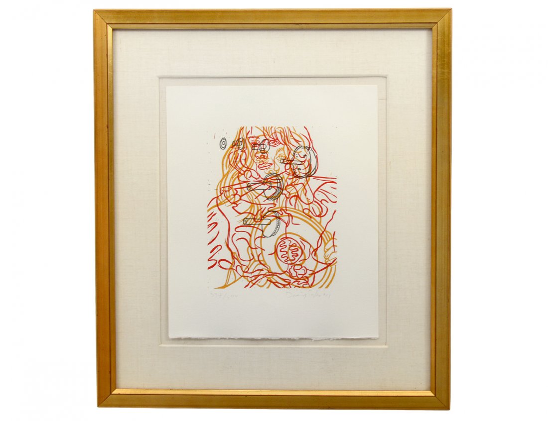 DAVID SALLE (American. Born 1952): "File Forum". Signed and dated 1991 l/r. Numbered 337/500. Color Woodcut. Measuring 10" by 8". Framed under glass. (Cond: good) (500/700)