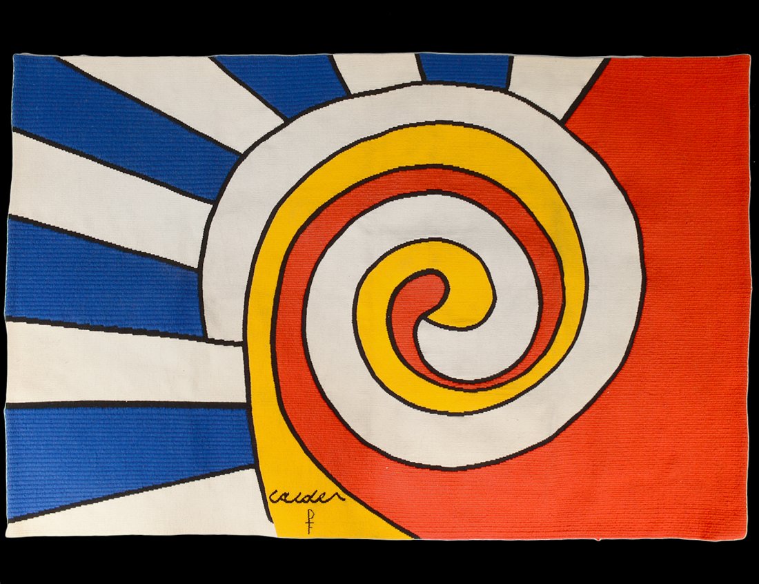 ALEXANDER CALDER (American. 1898-1976): "#34 of the Bicentennial Tapestries". Signed l/l. Verso dated 1975. Wool Tapestry. Measuring 40" by 58 1/2". Woven in Aubusson, France. (Cond: good) (7000/9000)