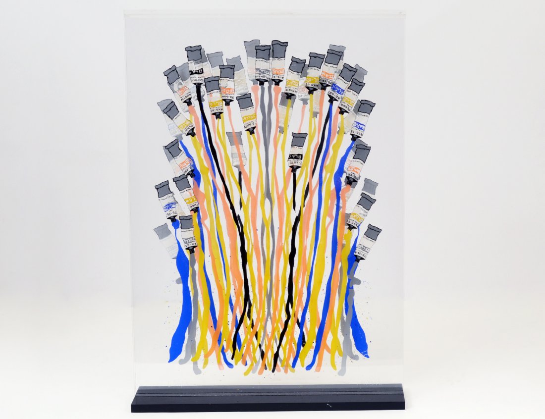 ARMAN (French. 1928-2005): "Harpe de Couleurs". Signed on base. Edition 93/150. Silkscreen on Plexiglas. Height 21". Width 14". Depth 3". (Cond: good) (2000/3000)