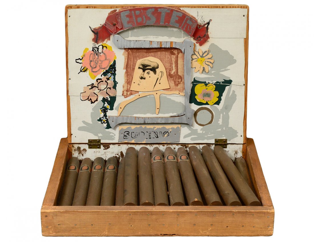 LARRY RIVERS (American. 1923-2002): "Dutch Masters Cigar Box". 1964-66. Signed and numbered A.P. 1/2 en verso. Acrylic and Collage on Wood. Height 13". Width 16". Depth 15". (Cond: good) (2000/3000)