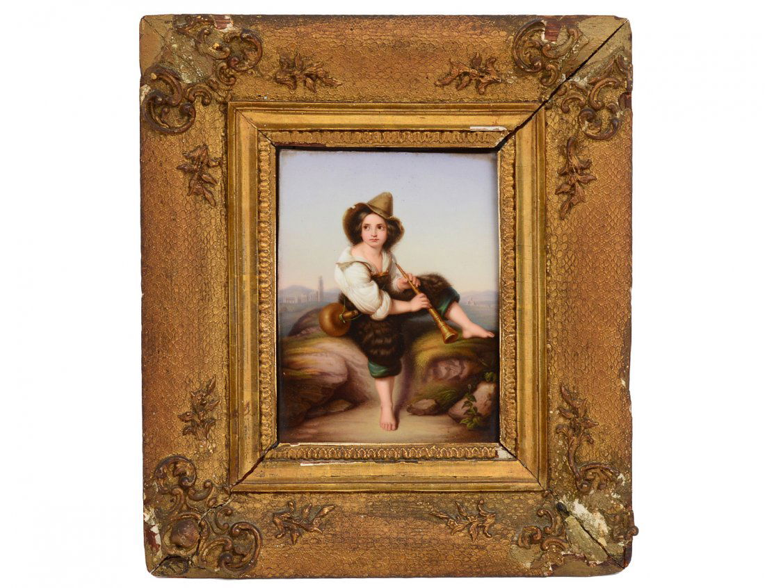 ROYAL BERLIN PORCELAIN PLAQUE: German. 19th Century. Impressed KPM, scepter and H. Of a shepherd boy. Measuring 6" by 4 1/2". Framed. (300/400)