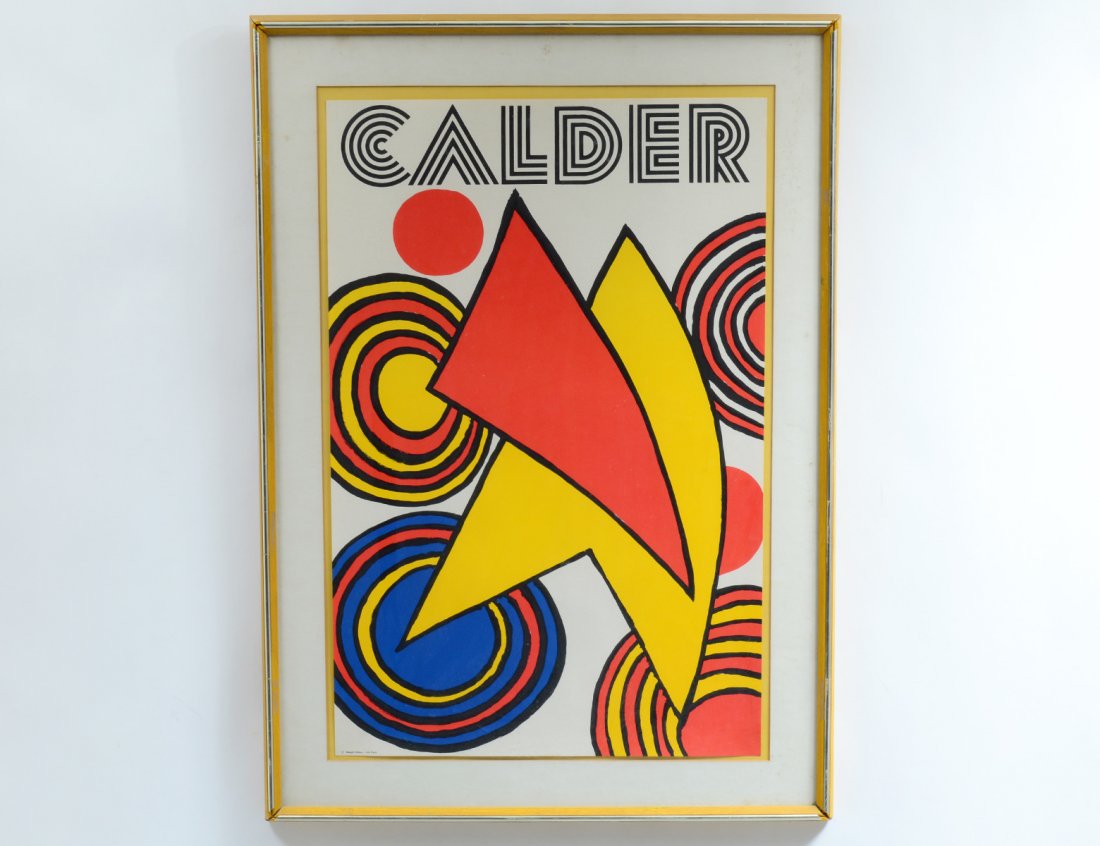 ALEXANDER CALDER (American. 1898-1976): "Untitled". Unsigned. Exhibition poster. Color Lithograph. Measuring 28 1/2" by 19". Printed by Maeght Paris. Framed under glass. (Cond: good) (200/250)
