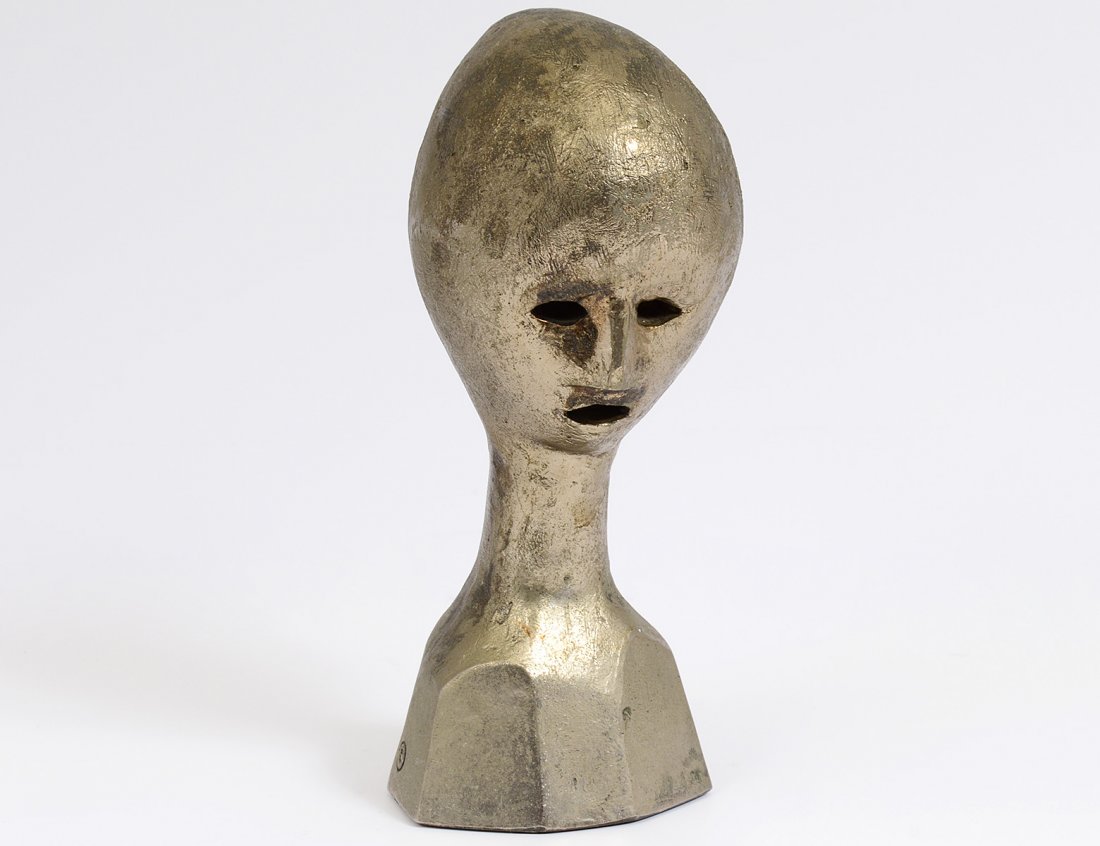 ANDRE MINAUX (French. Born 1923): "Head". Signed and copyrighted. Bronze Clad Bust. Height 9 1/4". (200/300)
