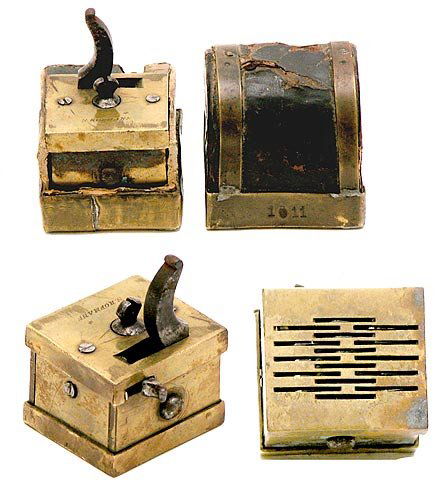 N. Hoffman Brass and Steel Bleeder With Leather C: N. Hoffman Brass and Steel Bleeder With Leather Case. Has 15 Blades and Switch. Good Condition. Bleeder Works Leather Case Has Lot of Ware. Marked 1911on case Hoffman on Bleeder. Measures 2-3/4 Inches