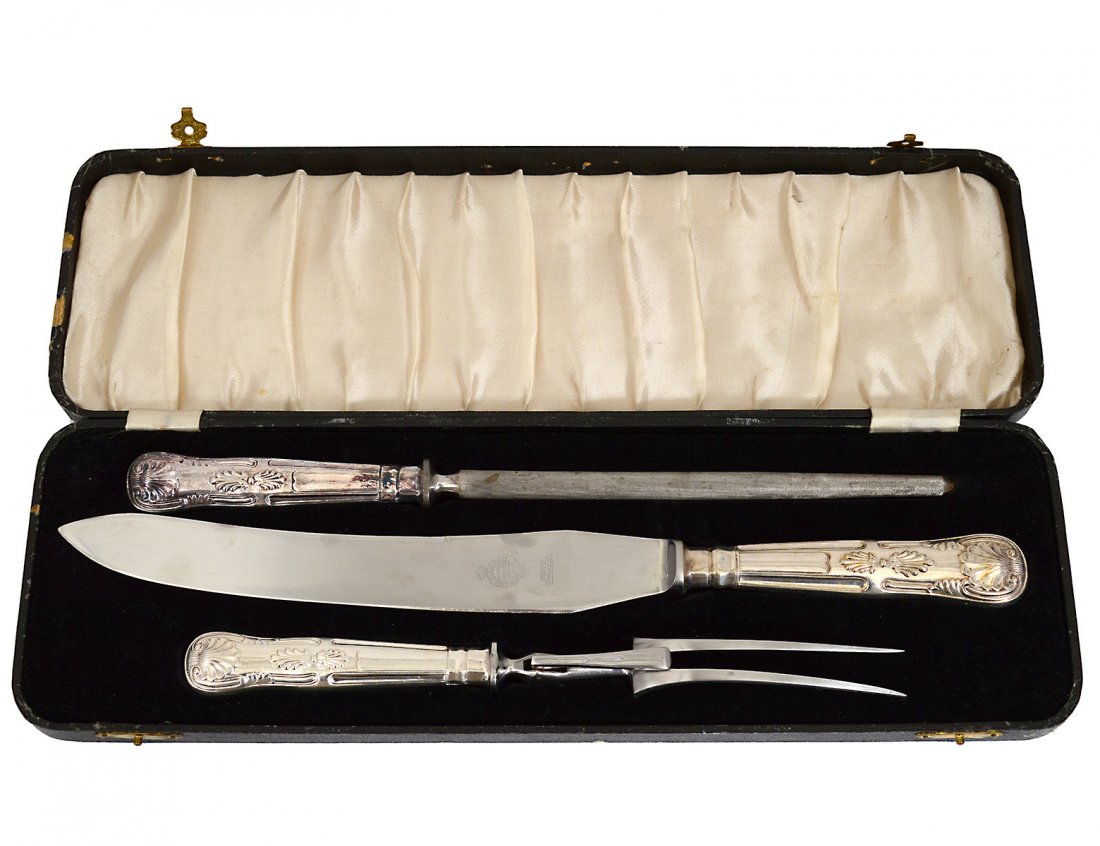THREE PIECE SHEFFIELD PLATED CARVING SET (1 of 2)