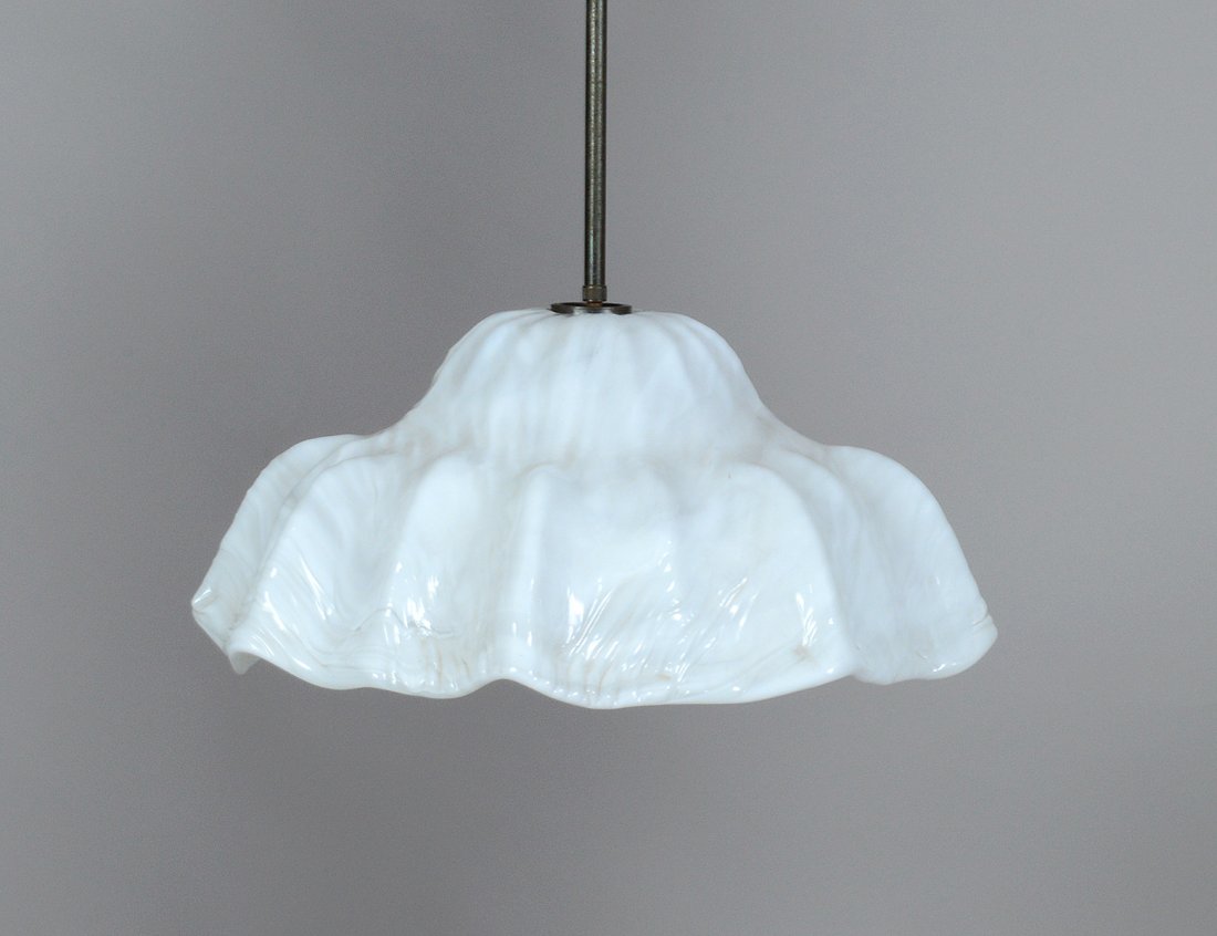 MURANO ART GLASS WHITE GLASS OVERHEAD LIGHT: Italian. 20th Century. Diameter 20". Height 8 1/2". (Cond: good) (500/700)