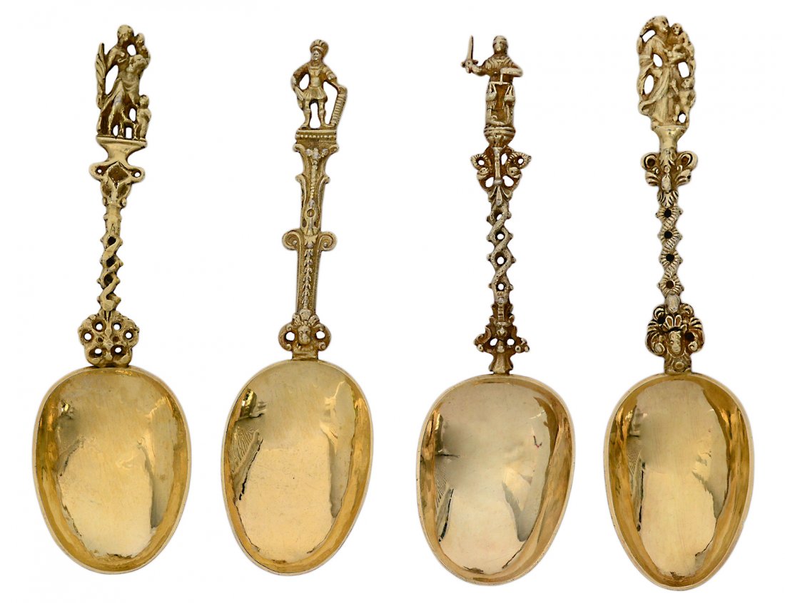 GROUP OF FOUR ASSORTED SILVER GILT SPOONS (1 of 3)
