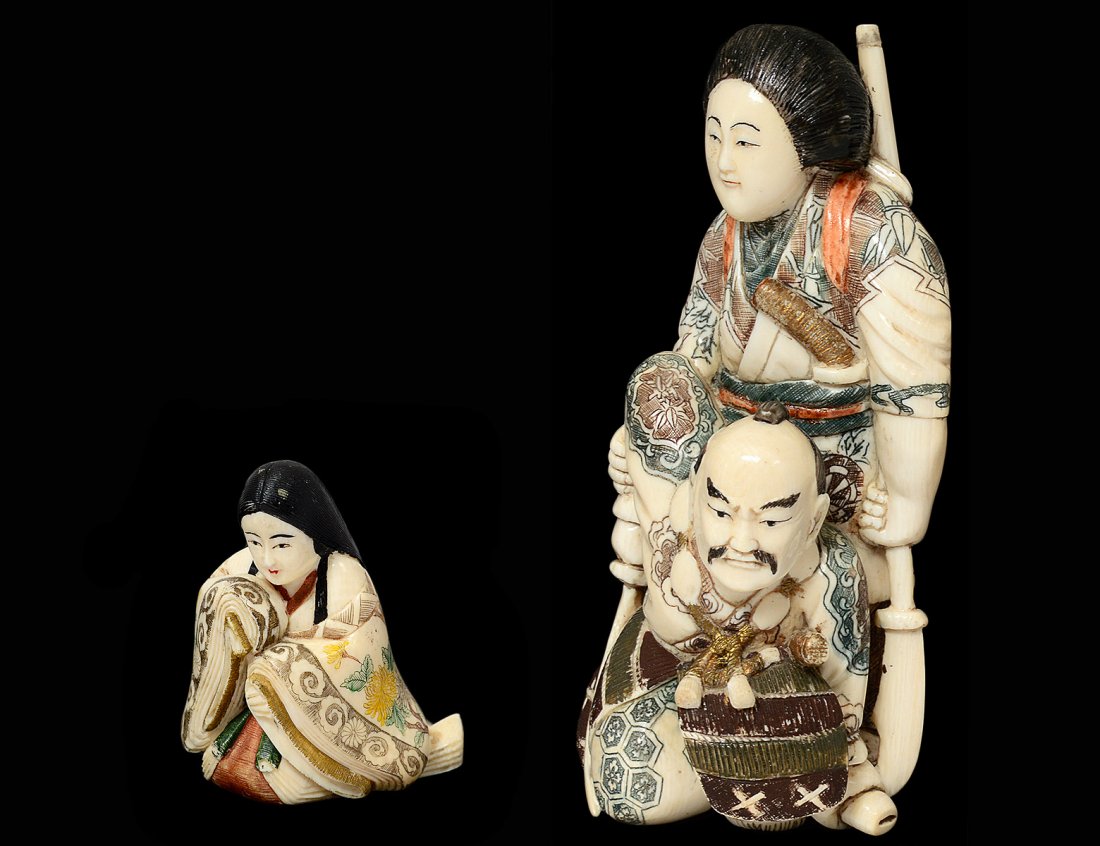 TWO CARVED IVORY GROUPS (1 of 10)